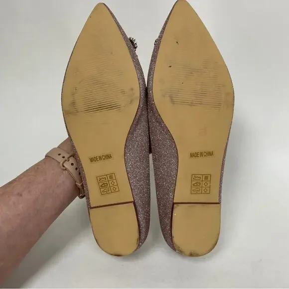 Erijunor Sparkly Ballet Flats Pink Silver Hangisi Embellished Glitter Pointed 7 - Picture 8 of 10